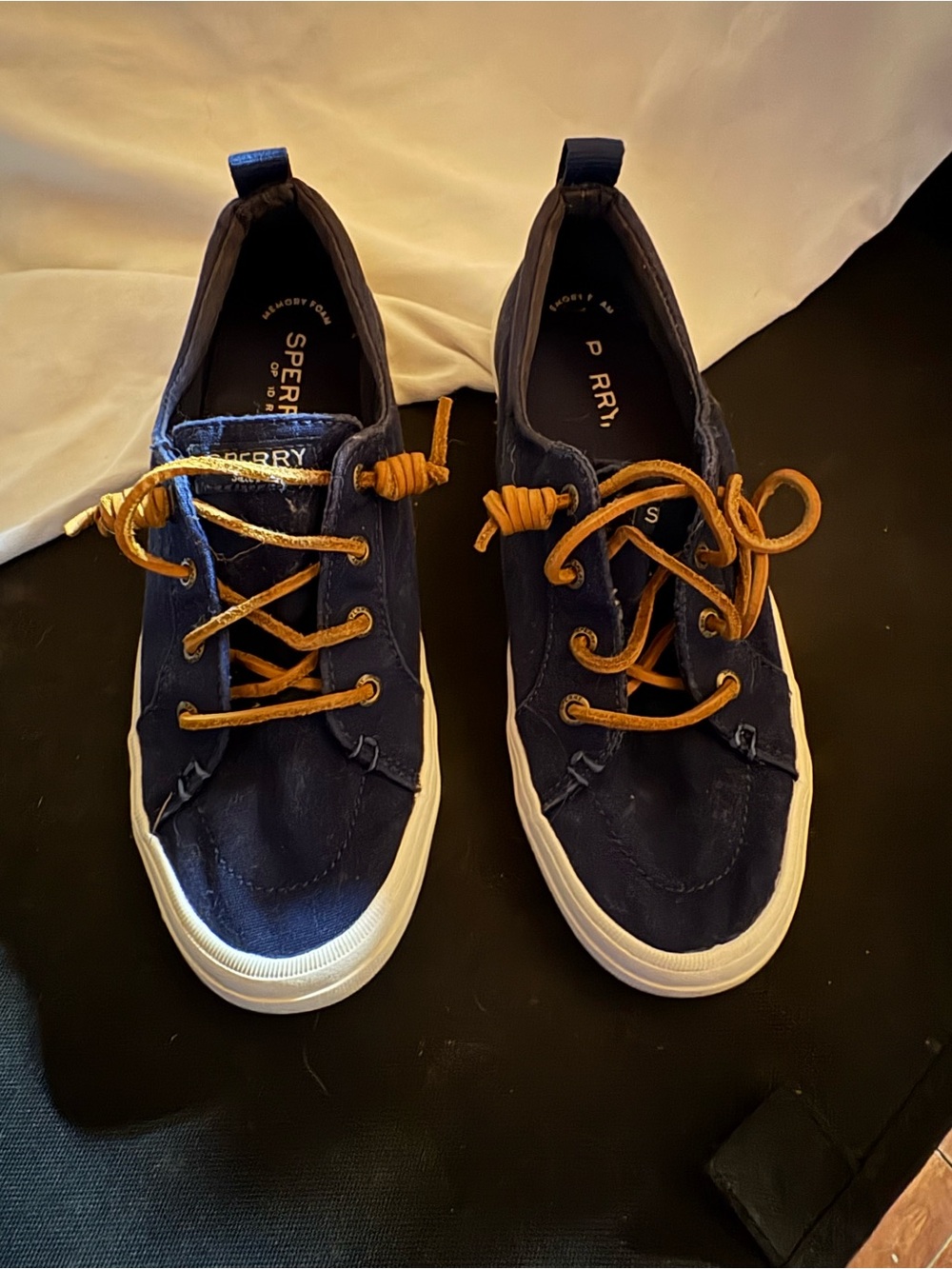 Sperry Kids Navy Canvas Sneakers with Tan Laces